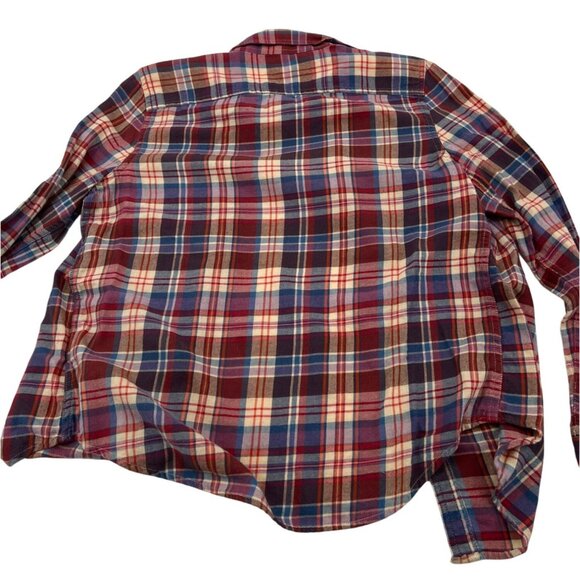 Chaps Petite Womens Plaid Flannel Shirt With Blue Lace Accents Size PM - Picture 5 of 5